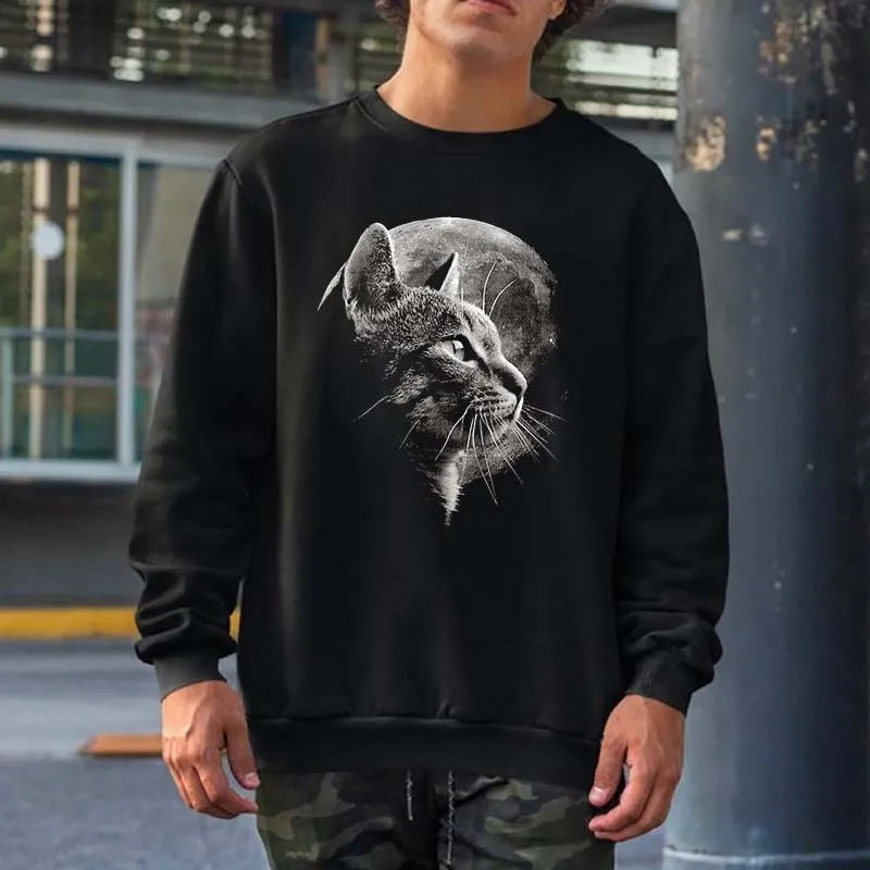 

Cute Cat With Moon Graphic Sweatshirts Men Women Streetwear Crewneck Hooded TopsHarajuku 100% Cotton Hoodies