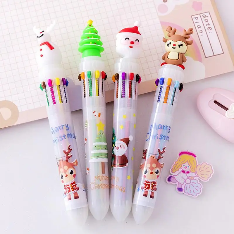 

Ballpoint Pens Cute School Supplies 10 Colors Creativity Christmas Stationery Oil Pens Press Colored Pens Student Gift Kawaii