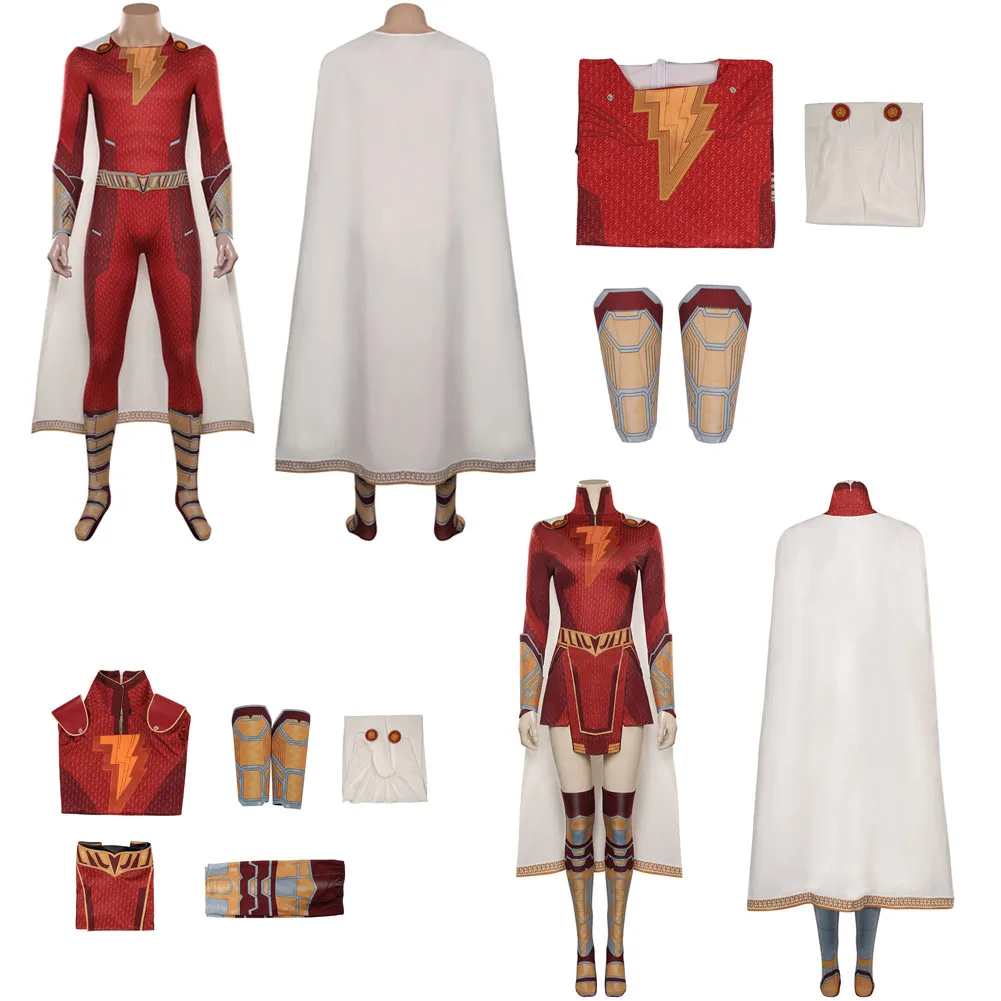 

Mary Shazam Cosplay Men Costume Movie Fury Of The Gods Male Jumpsuit Cloak Women Fancy Dress Cape Party Cloth Disguise Role Play