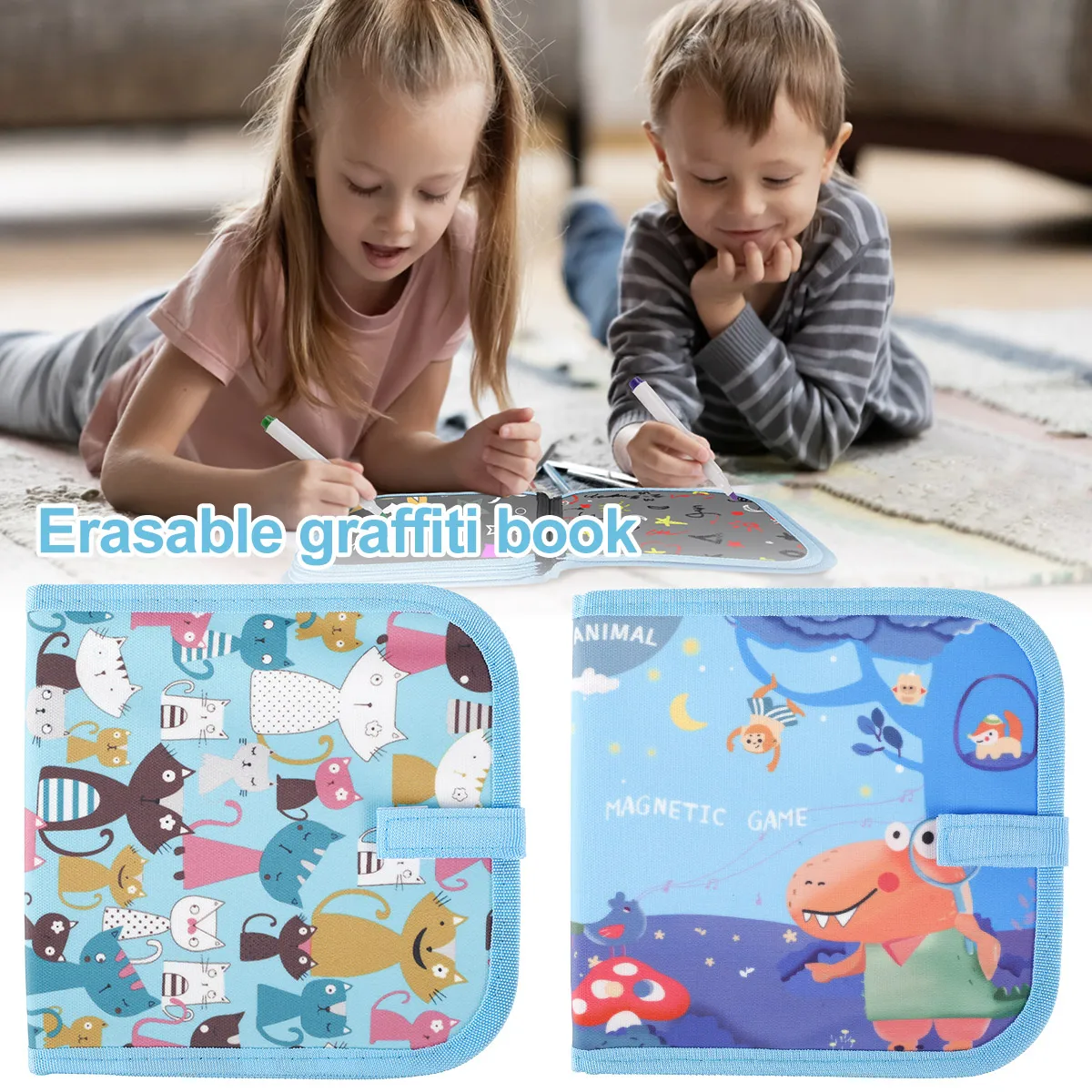

Erasable Painting Book with 12 Watercolor Pens and Wet Cloth Doodle Book Set Early Educational Scribbler Board Travel Toy