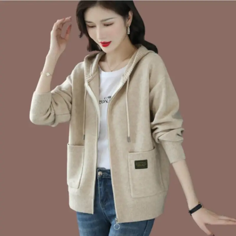 Hooded sweater coat for women's autumn wear 2022 new fashion style with hooded wool knitted cardigan in spring and autumn