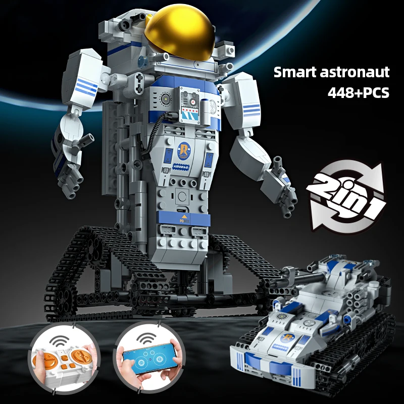

450PCS City 2 in 1 Remote Control Military Astronaut Robot Deformed Tank Car Building Blocks APP RC Vehicle Bricks Toys For Kids