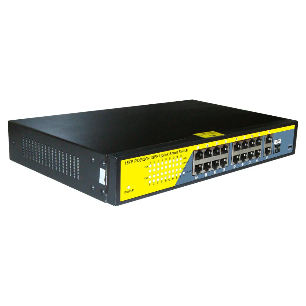 Fast 16 port POE switch with ieee8023ataf 16*10/100mbps POE port,2*10/100mbps UP-Link port Switch 1*SFP port