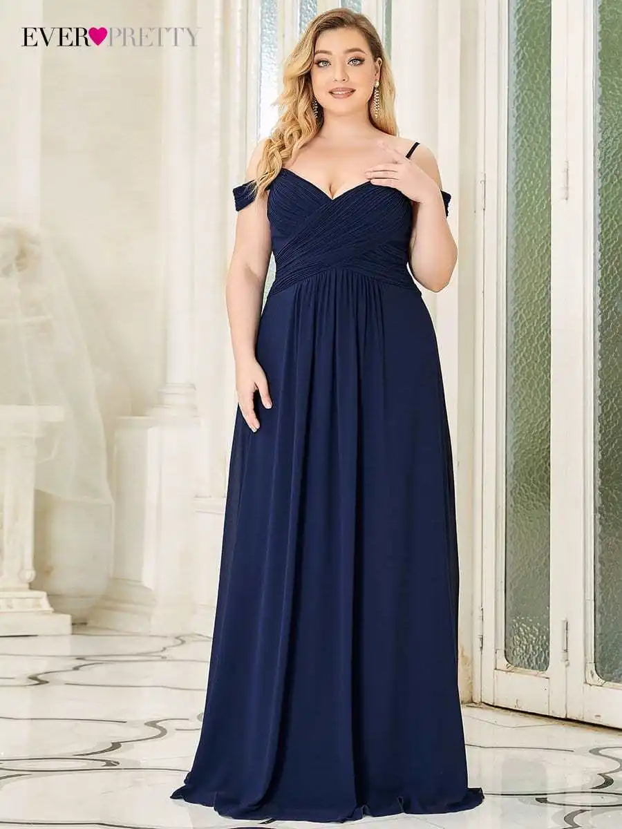 

Plus Size Elegant Women's Dresses Long Sleeveless A-LINE Slash neck Floor-Length 2022 Ever Pretty of Chiffon Prom Women Dress