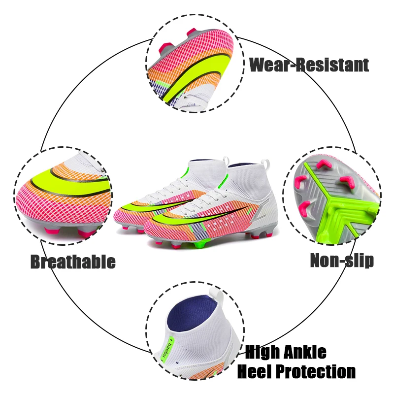SENAGE High Quality Men Soccer Shoes Adult Kids Long Spike TF/FG Ankle Football Boots Outdoors Training Sport Soccer Sneakers