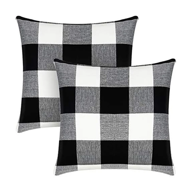 

Check Throw Pillow Covers Farmhouse Outdoor-Plaid Square Pillow Simple Style Spandex Cushion Cushion Case Black-And White Linen