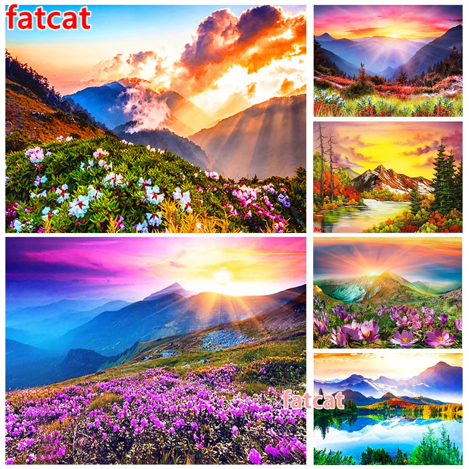 Алмазная 5D живопись своими руками, полная круглая квадратная смола, алмазная вышивка, наборы для вышивки крестиком, настенное искусство, рукоделие, гора, Sunup WE054