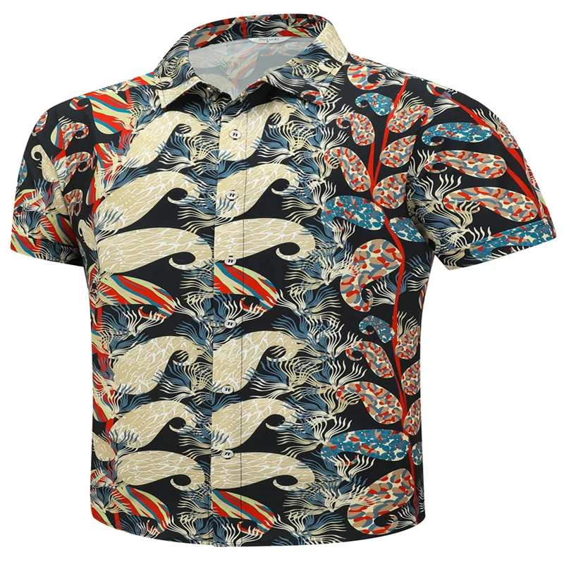 

Летние мужские рубашки с 3D-принтом в стиле панк, уличная пляжная Гавайская Мужская одежда, свободная Удобная футболка в гавайском стиле с пуговицами