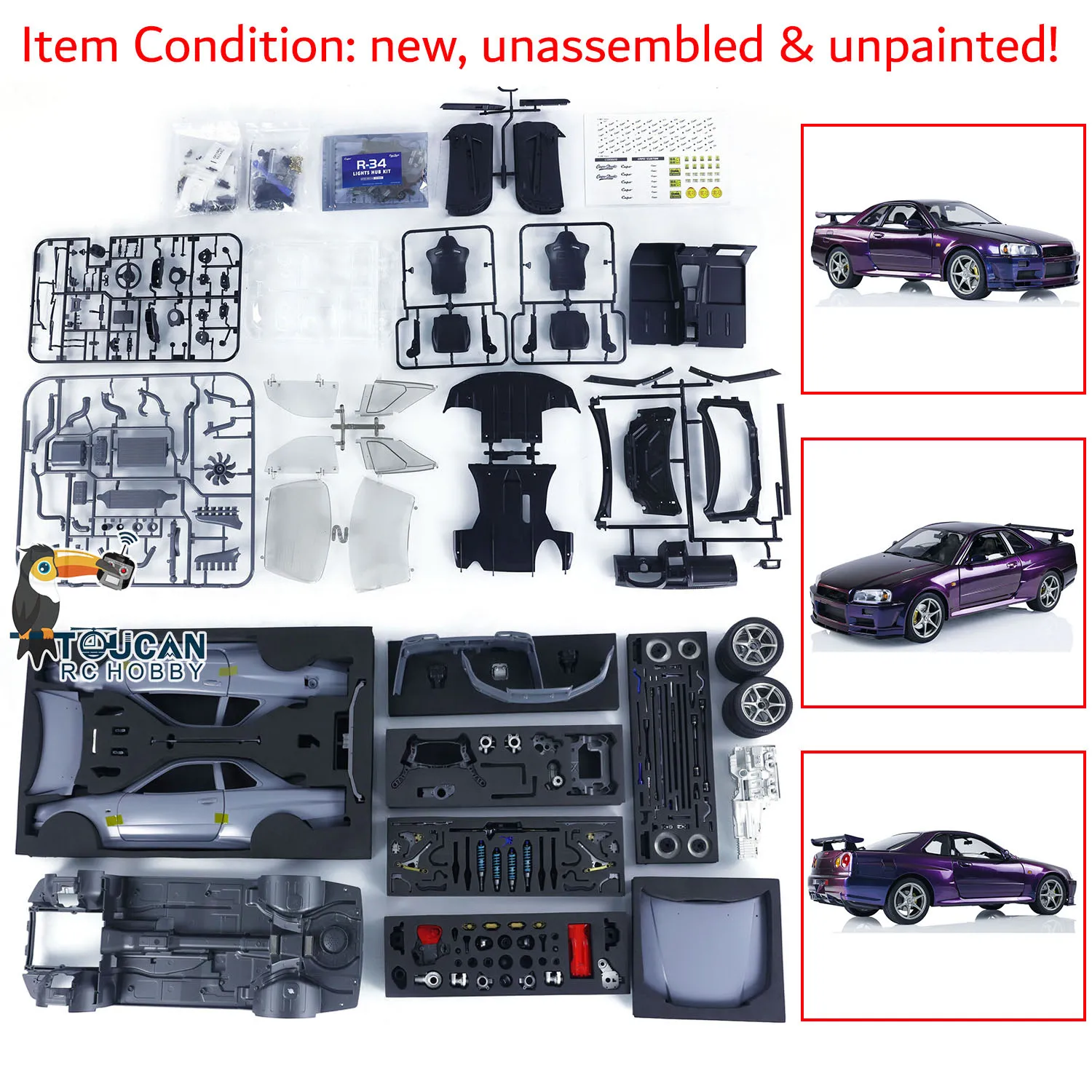 В наличии 1/8 масштаб RC Racing Car KIT Высокоскоростной каподастр GTR R34 Неокрашенный