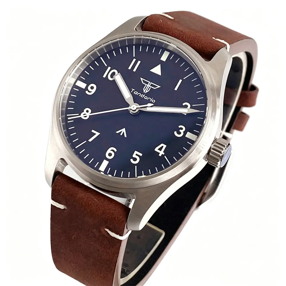 Фото Мужские кварцевые часы Pilot Retro 39 мм с механизмом VH31, из нержавеющей стали, с сапфировым стеклом, водонепроницаемость 100 м, светящиеся метки, кожаный ремешок, Reloj Hombre №5