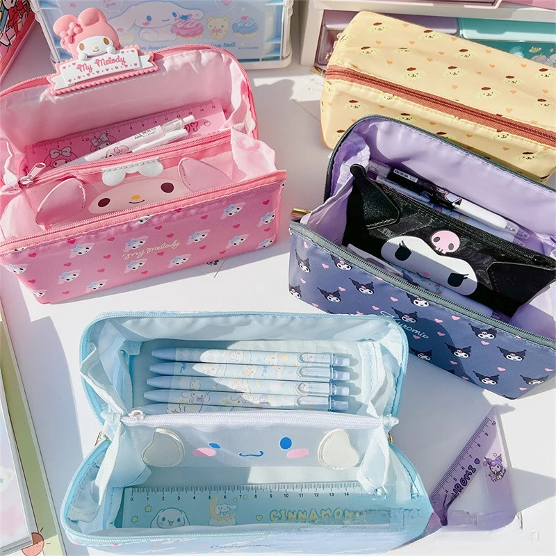 Sanrio Hello Kitty Pencil Cases Kuromi My Melody Cinnamoroll Pen Capacity Makeup Bag Stationery Cartoon Student Girl Gift
