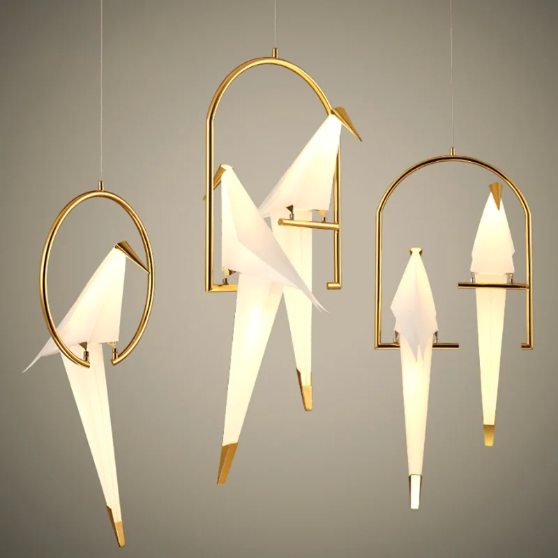 

Originality Modern Pendant Lights Creative Gold Bird Hanging Lamps Living Nordic Bedroom Bird Dining Room Paper Home Decoration