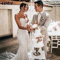 lorie elegant glitter lace straight wedding dresses spaghetti straps backless bodycon boho bridal gowns vintage bridal dress