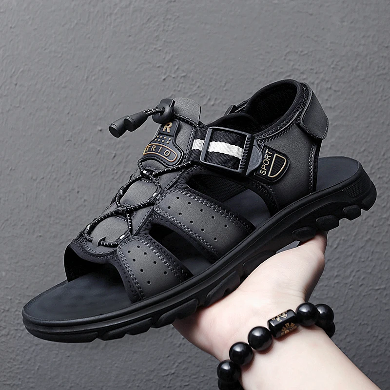 

Сандалии мужские из натуральной кожи, пляжные шлепанцы, кроссовки, повседневная спортивная обувь, плоская подошва, Роскошные, для походов