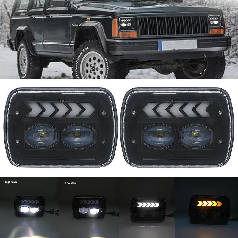 

40 Вт для Jeep Wrangler YJ грузовик автомобиль 5x7 7x6 дюймов светодиодный налобный фонарь прямоугольный водонепроницаемый Ближний/Дальний свет DRL янтарсветильник сигнальный свет универсальный