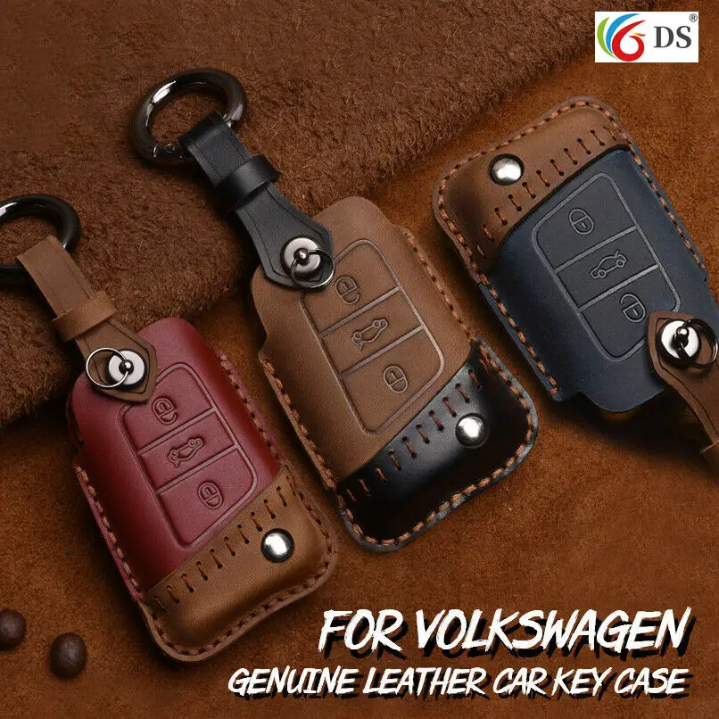 

Genuine Leather Car Key Case Cover For Volkswagen VW Tiguan L Golf 5 6 7 Sagitar LaVida MK5 6 Magotan Passat Remote Cover