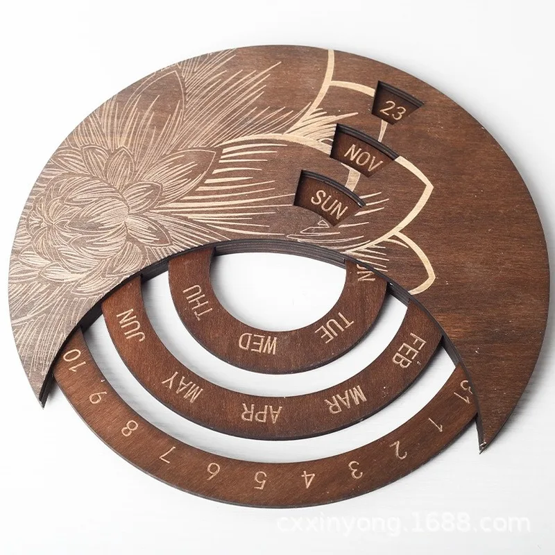 

Wooden perpetual calendar round simple perpetual calendar desk living room decoration home decor ornaments home modern