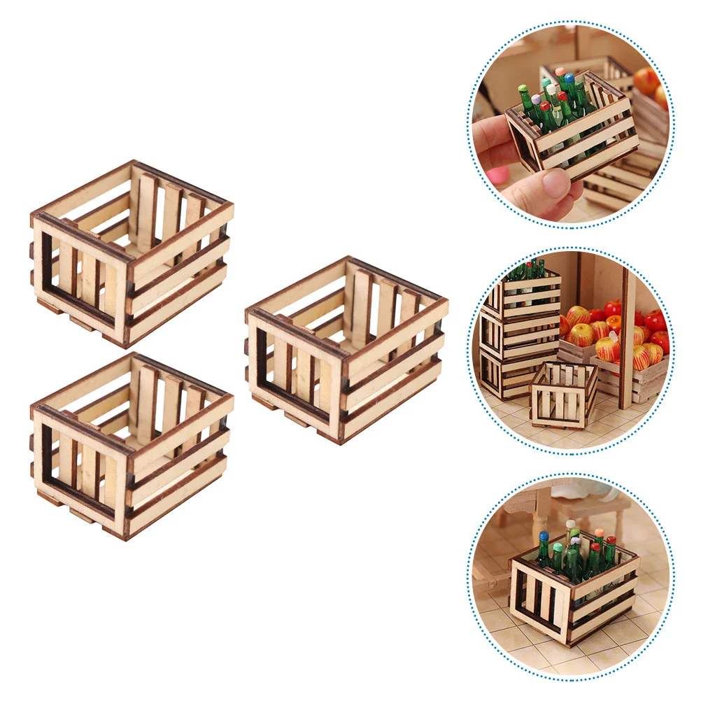 

3 Pcs Miniature Candy Toy Wooden Frame Basket Home Decor Playhouse Adornment Model Small Plastic Containers Ornament