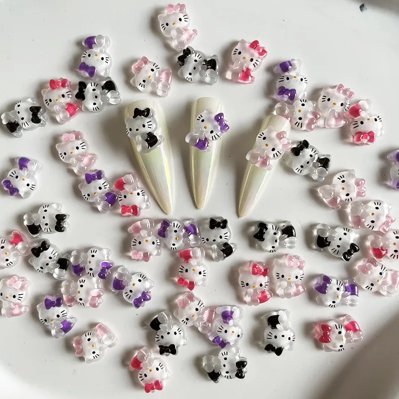 

20Pcs Sanrio Kawaii Kuromi Cinnamoroll Nail Accessories Anime KTcat Cute Cartoon Girly Heart Nail Decoration Toy for Girls