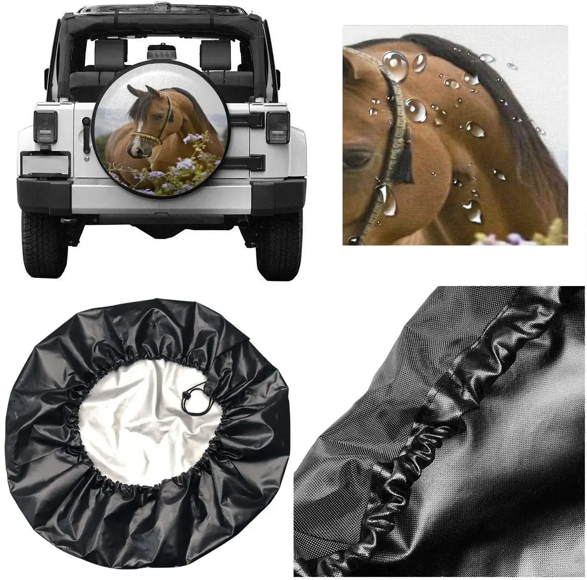Delerain Horse Spare Tire Covers for RV Trailer SUV Truck and Many Vehicle Wheel Sun Protector Waterproof (14 Inch