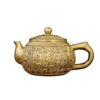 1pcs baifu teapot copper pot ornaments retro old teapot pure brass baifu copper teapot fu word copper wine kettle desktop
