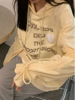 deeptown korean fashion letter print hoodies women harajuku heart embroidery bandage sweatshirts sweet loose casual tops grunge
