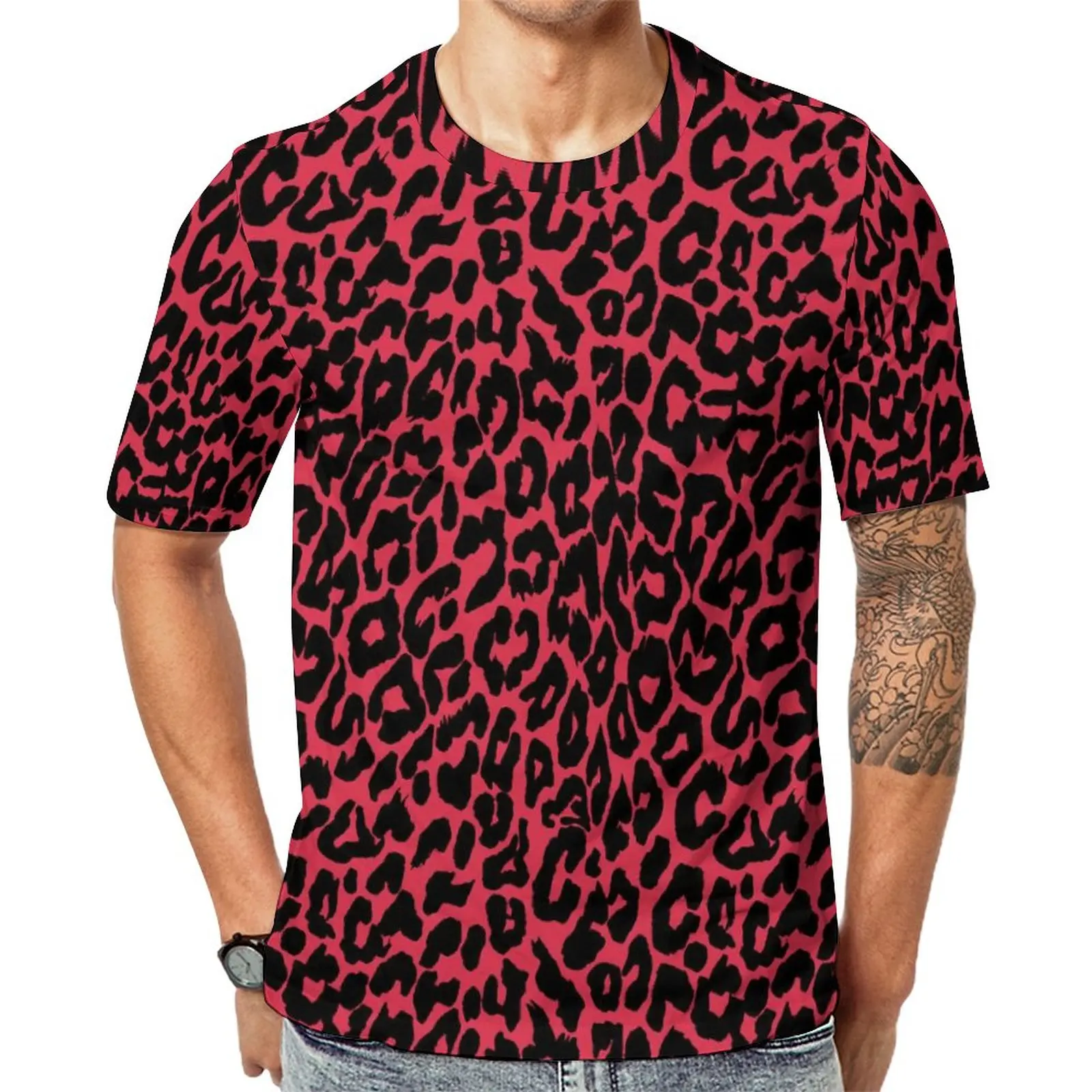 

Purple Leopard T-Shirt Male Animal Print Awesome T-Shirts Summer Vintage Tee Shirt Short Sleeve Graphic Plus Size Clothes
