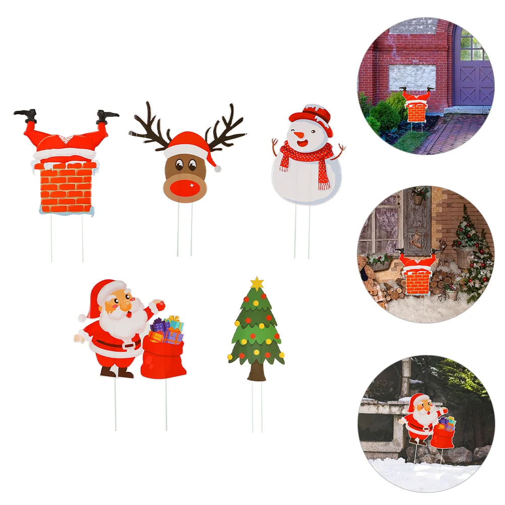 

5Pcs Christmas Theme Sign Christmas Patio Sign Christmas Signs Garden Stakes Christmas Snowman Stake