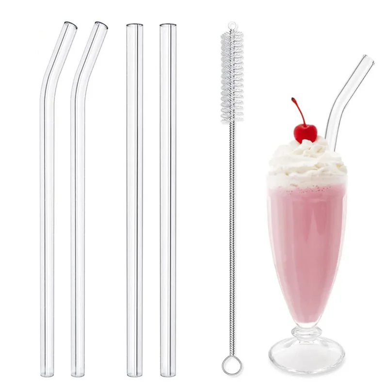 

4 Pcs Of Transparent Glass Straw Heat Resistant And Environment-Friendly Juice Drink Straw 0.8 × 20cm Straight Straw Curvy Straw