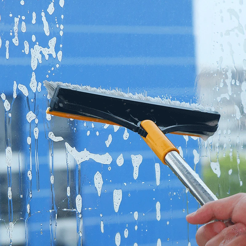 

2 in 1 Stainless Metal Long Handle Scrubber Floor Brush Scrub Brush with Adjustable Detachable Stiff Bristles for Tile Cleaning