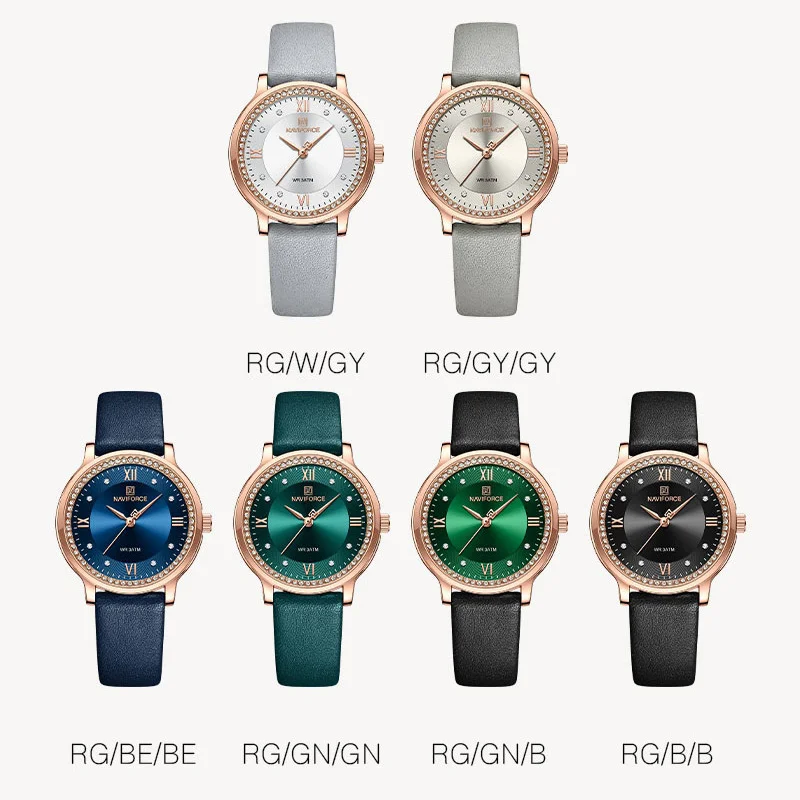 NAVIFORCE Women's Watch Popular Fashion Dress Ladies Waterproof Quartz Leather Strap Wristwatch Girlfriend Gift Relogio Feminino