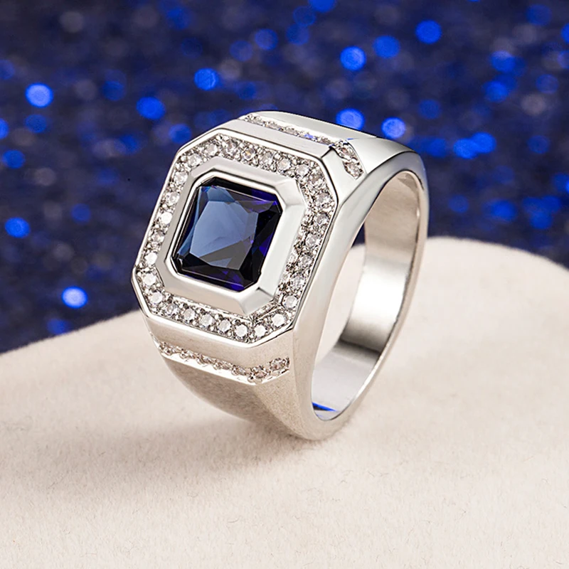 

Fashion Men Rings Silver 925 Jewelry Accessories Emerald Sapphire Gemstone Male Finger Ring For Wedding Engagement Party Gifts