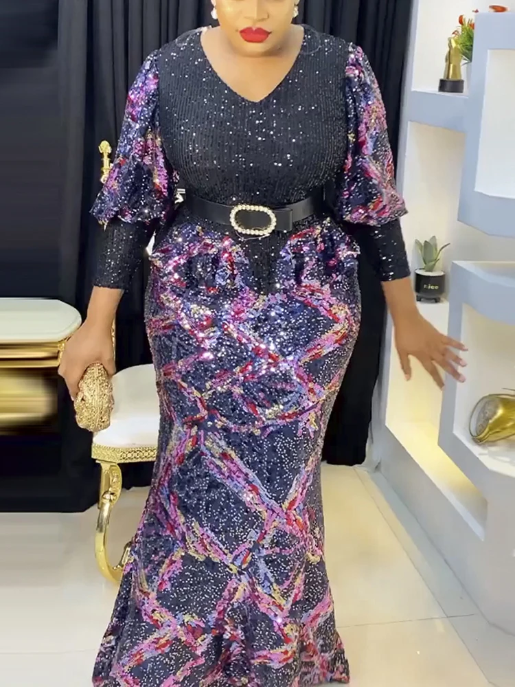 

Wedding Party Mermaid Dresses For Women African Turkey Luxury Sequin Bodycon Gown Elegant Ladies Birthday Dress Robe Africaine