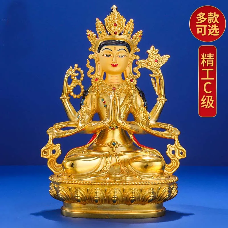 Статуя Будды оптом # Большой Непал 21 см высококачественное позолота МЕДНЫЙ Гуань