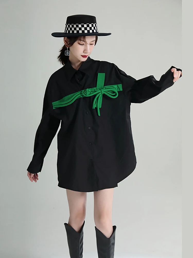 Женская блузка с длинным рукавом воротником лацканами в стиле пэчворк | Рубашки