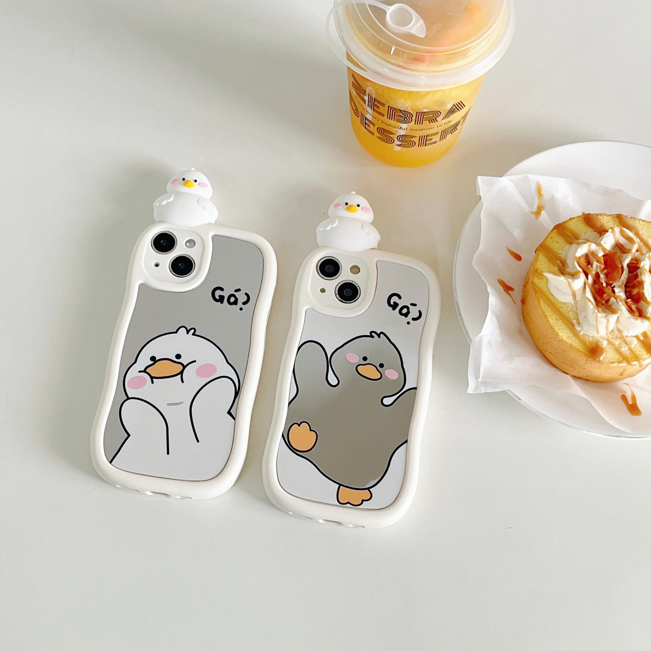 

Чехол для телефона с мультипликационным утенком и зеркалом для макияжа для iPhone 14 plus, 13, 12, 14 Pro Max, 11, подушка безопасности, Защита камеры, мягкая задняя крышка