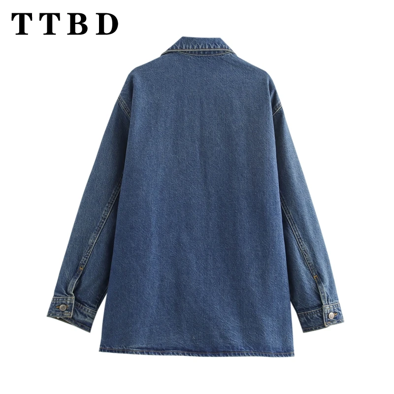 Женский однотонный джемпер с карманами отложным воротником и длинным рукавом