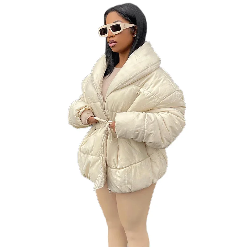Women's Clothing Jackets 2022 Autumn Winter New Women's Fashion Long Sleeve Warm Lapel Zipper Design Slim Cotton-Clad Women