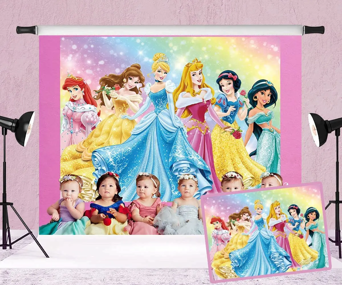 

Princess Cinderella Castle Backdrop Birthday Party Decoration Supplies Multicolor Magic Dreamy Birthday Photography Background