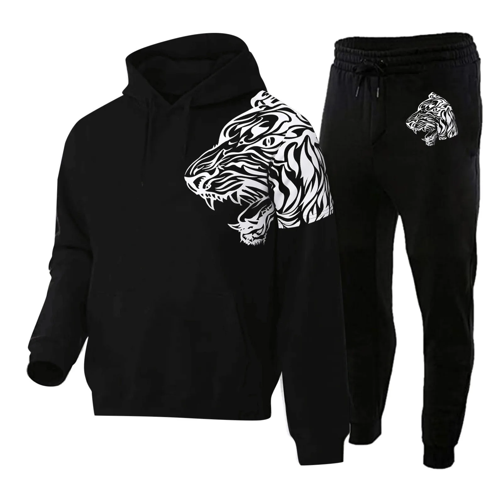 

Men Sportswear Set Tiger Animal Graphic Hoodie Sweatpants Trousers Fall Winter Fleece Sportswear Men Outdoors Streetwear Set