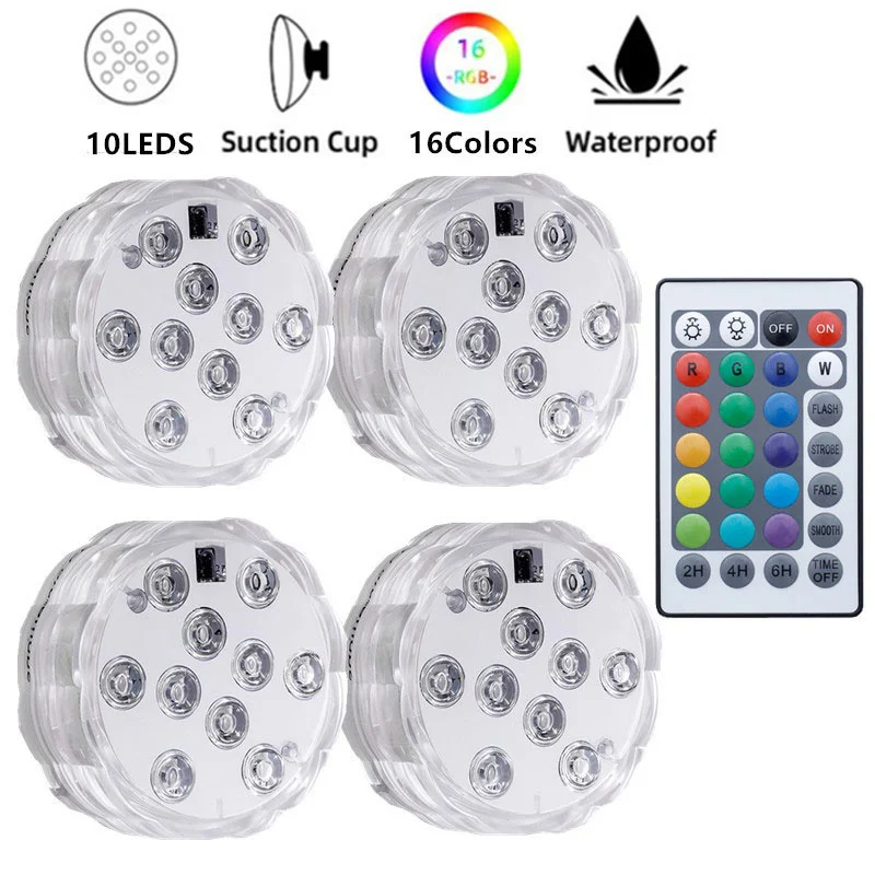 

RGB Remote Control LED Submersible Light IP68 Waterproof Bathtub Pond Aquarium Decorative Underwater Light Night Lamp Pool Light