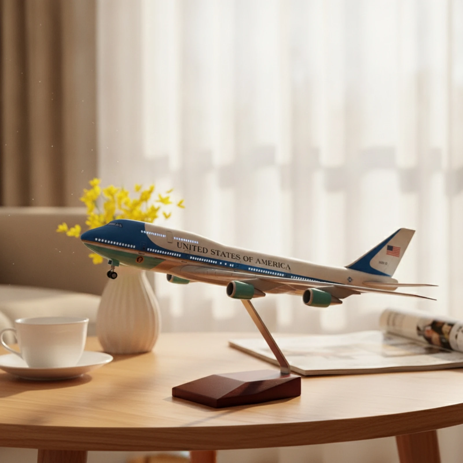 Фото Модель самолета Air Force One, готовая к демонстрации, модель Boeing 747, настольная, премиум-класса, для любителей авиации, декор для офиса. №3