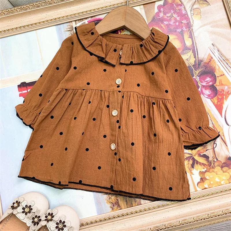 

3M Infant Bohemian Girl Baby Dress Princess NB Toddler Dresses 100% Cotton O-neck Long Sleeve Female Girl Dresses Brown Color
