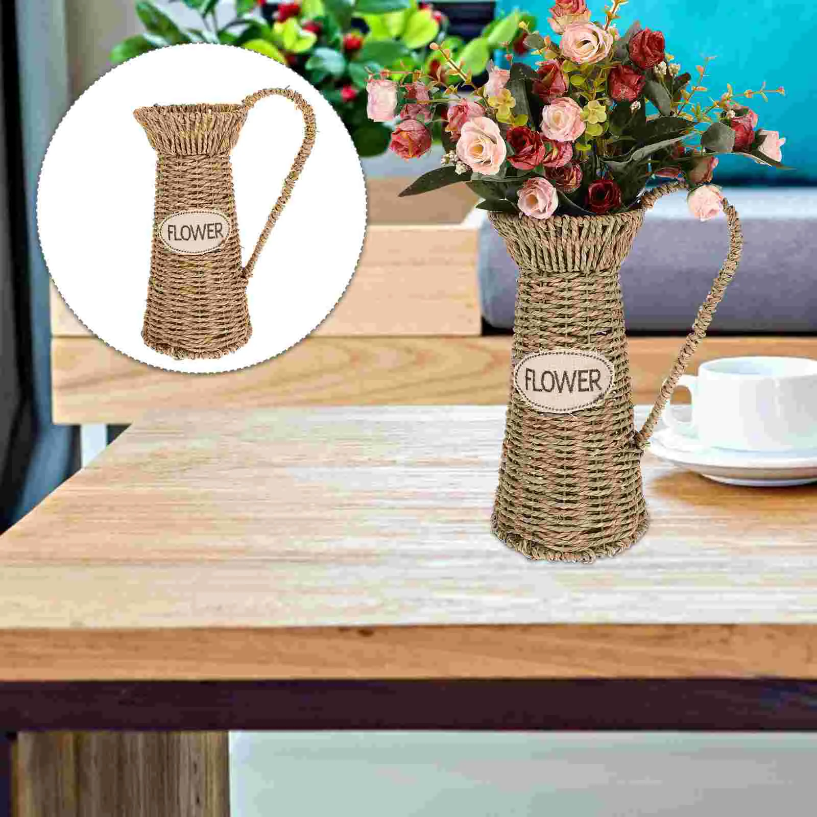 

Flower Vase Basket Vases Woven Rattan Rustic Pot Wicker Holder Seagrass Decor Planter Farmhouse Wood Home Flowers Dried