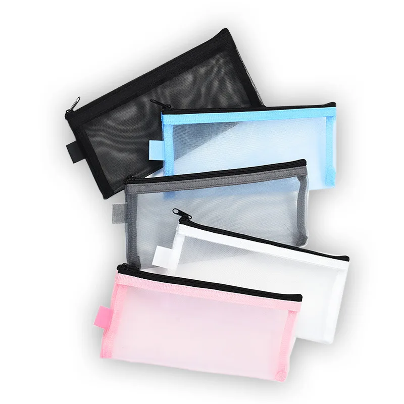 

20.5*9cm Mesh Makeup Brushes Bag Case Portable Stationery Pencil Bag Nylon Transparent Zipper Coin Credit Cards Keys Cable Bags