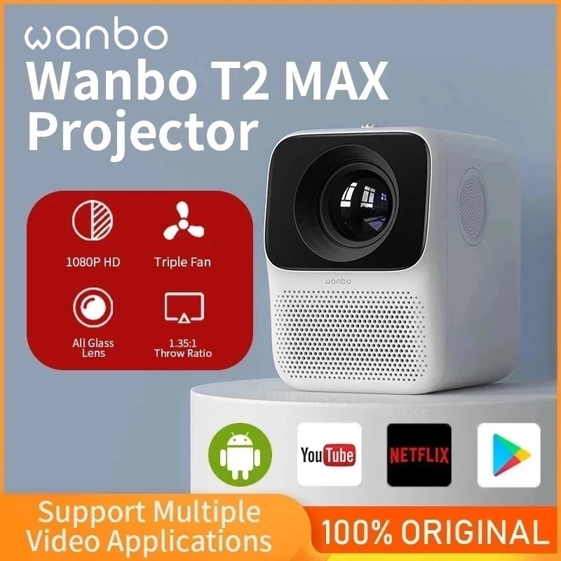 

Global Version Wanbo T2 MAX Projector 1080P Mini LED Portable Projector 1920*1080P Vertical Keystone Correction For Home Office