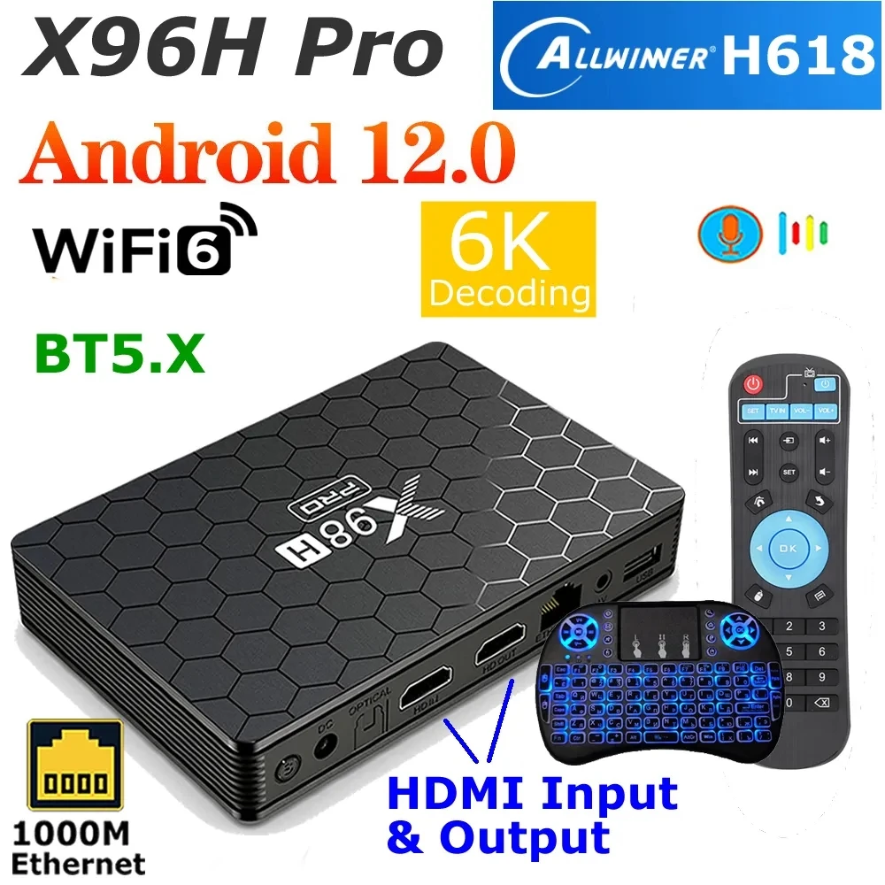 

X98H PRO Smart TV BOX Android 12 4GB 32GB 64GB TVBOX Allwinner H618 2.4/5G Dual Wifi6 1000M BT 4K Media Player Set Top Box 2G16G