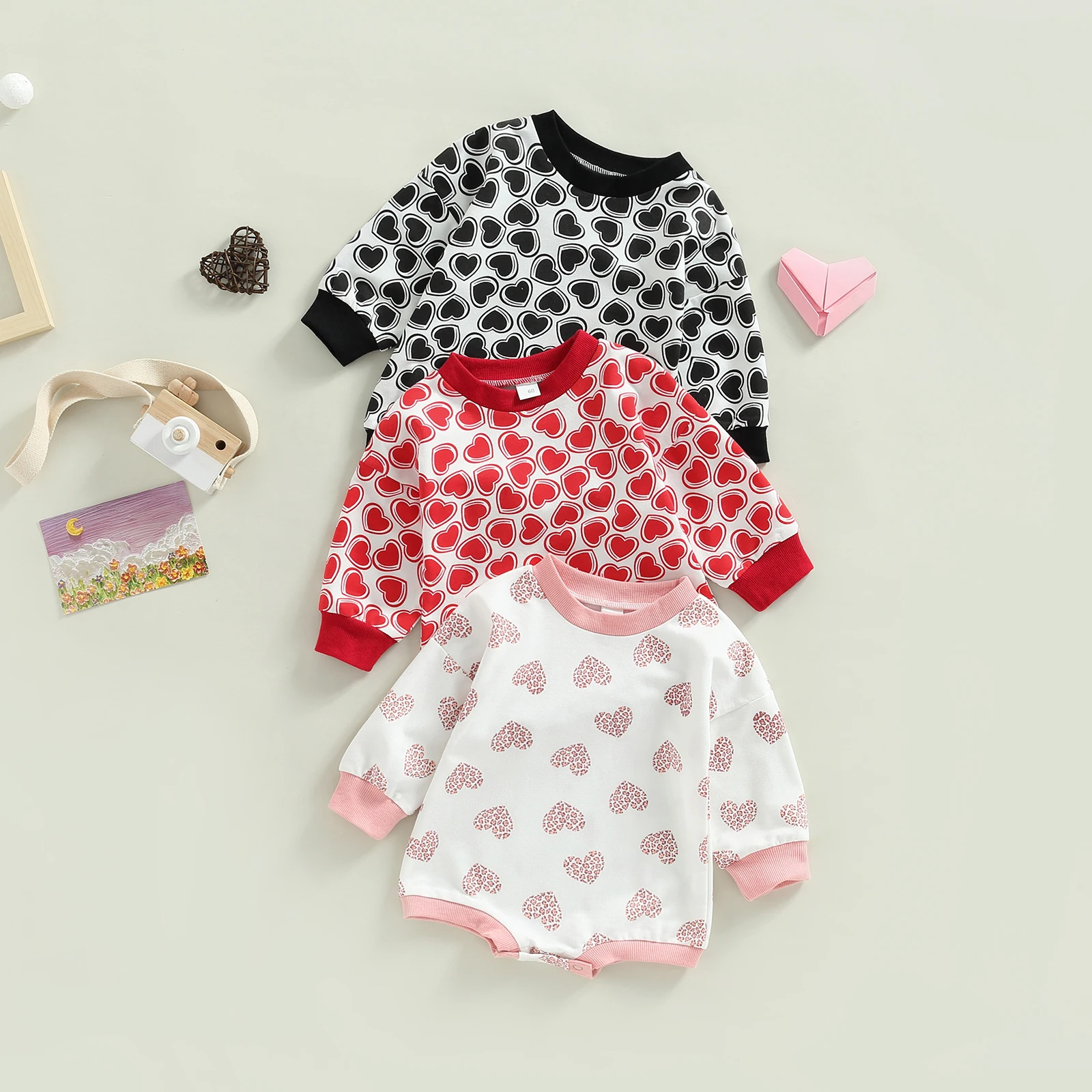 

Newborn Baby Girl Valentines Day Outfit Heart Print Sweatshirt Romper Oversized Long Sleeve Baby Heart Bodysuit Playsuits Tops