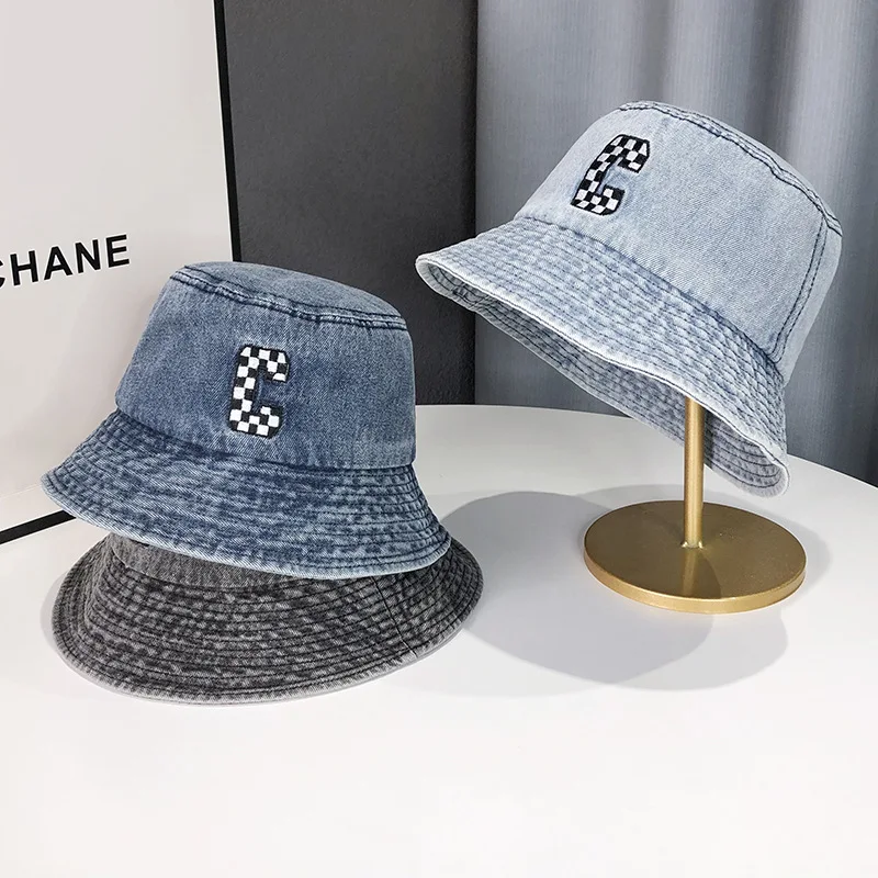 Japanese Cowboy Fisherman Hat Men and Women Spring and Summer Retro Washed Do Old C Letter Embroidery Sunshade Hat Bucket Hat