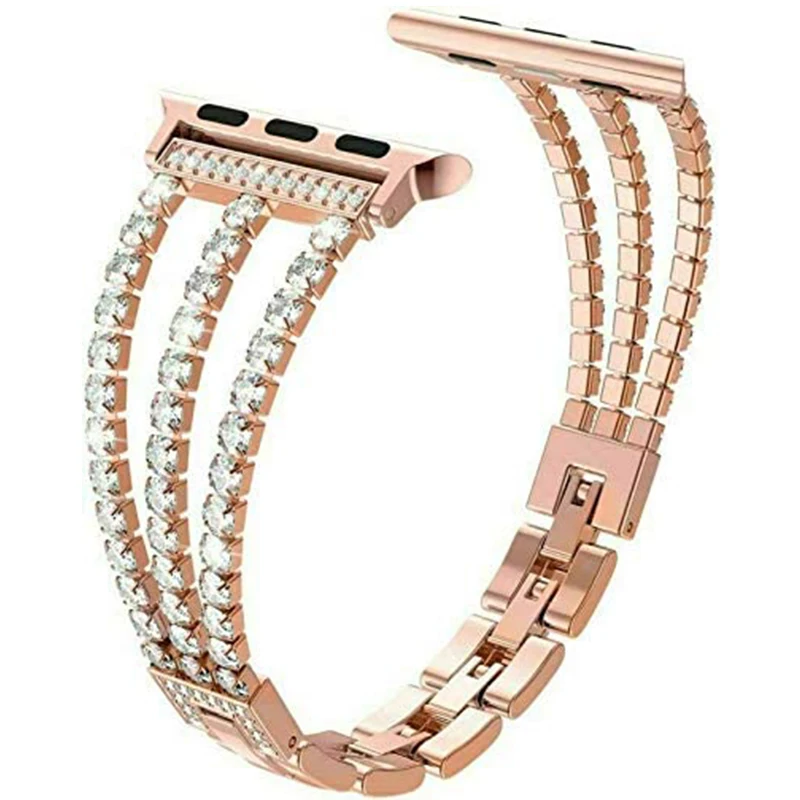 For Apple Watch 45mm Band Metal Bling Rhinestone Bracelet Strap 38mm 40mm 42mm 44mm Women IWatch 7 6 Se 5 4 3 Wristband